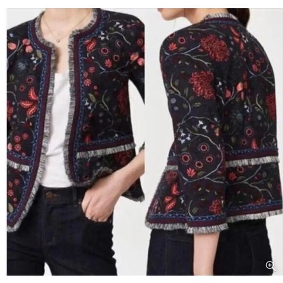 Loft Womens Embroidered Tapestry Jacket Size 0 XS Gypsy Strawberry Fairy Garden